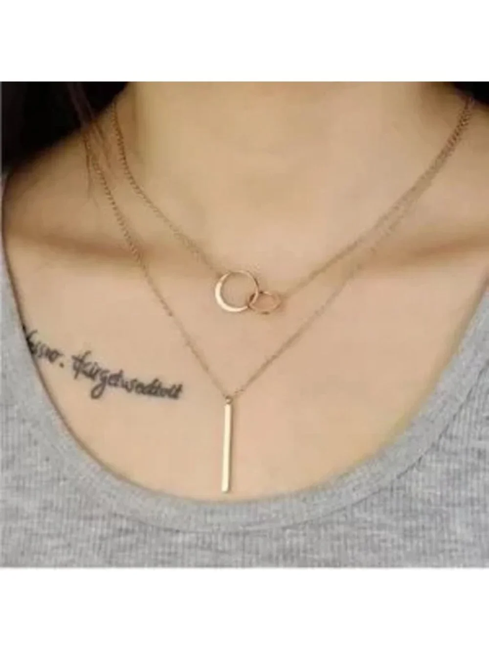 Gold 14k Gold Plated 2pc Bar Linked Hoop Necklace Set